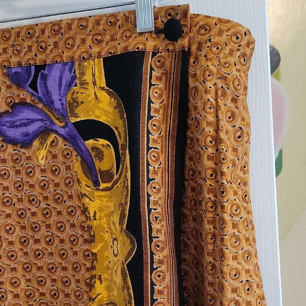 Stylish Wrap style lined Patterned Pencil Skirt elastic  Purple and Gold
